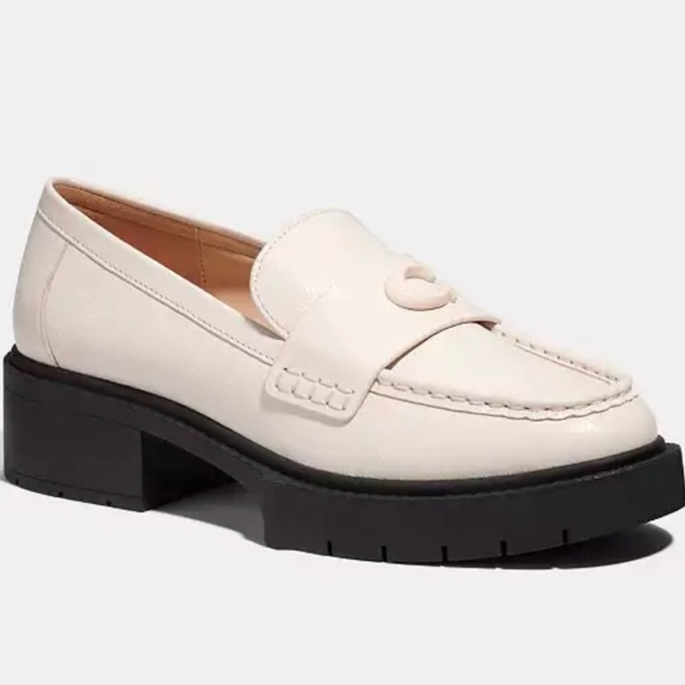 Coach Genuine Leather Leah Loafer Black and Off White